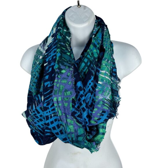 Apt. 9 Blue & Green Patterned Infinity Scarf 100% Rayon - Picture 2 of 4